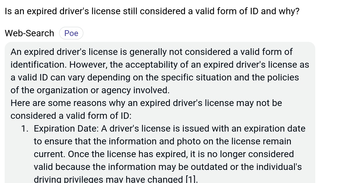 an expired driver's license is an acceptable form of identification