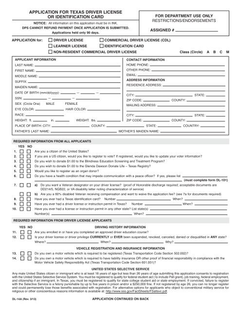 application for driver's license