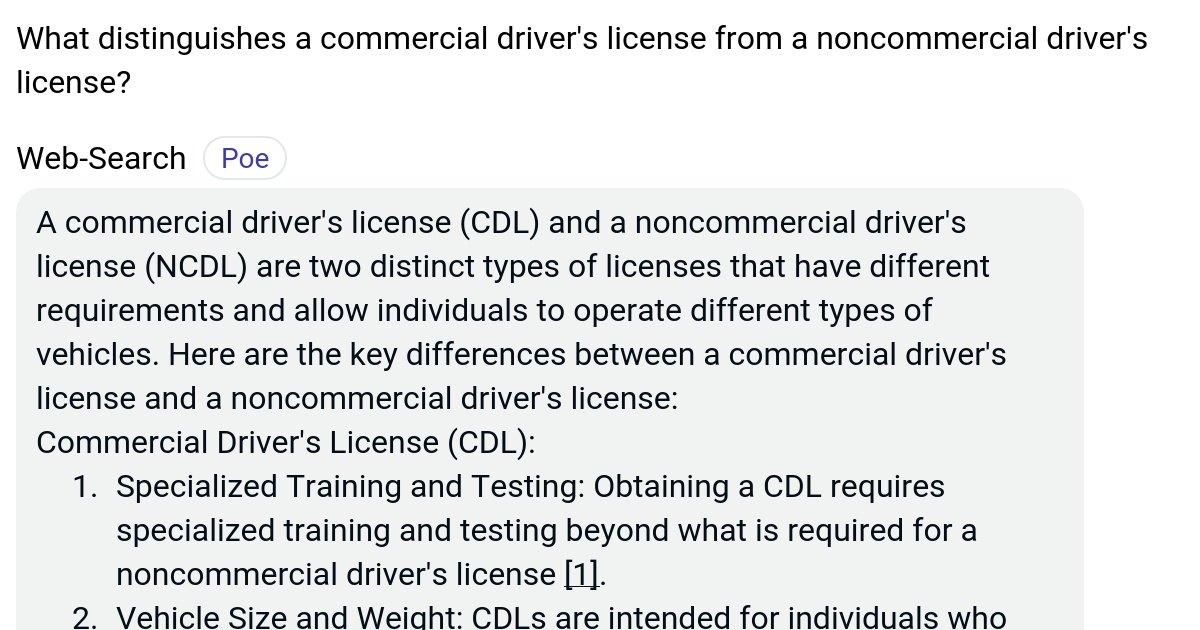 commercial vs noncommercial driver's license