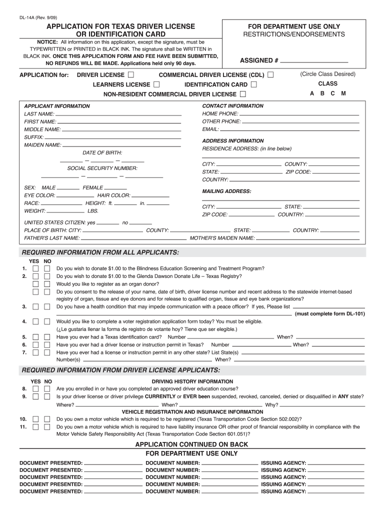 dl 14a driver's license application
