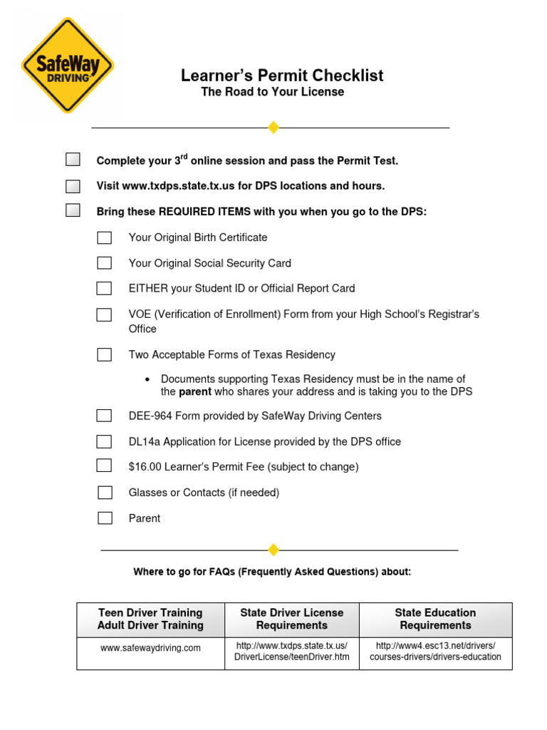 driver license checklist texas