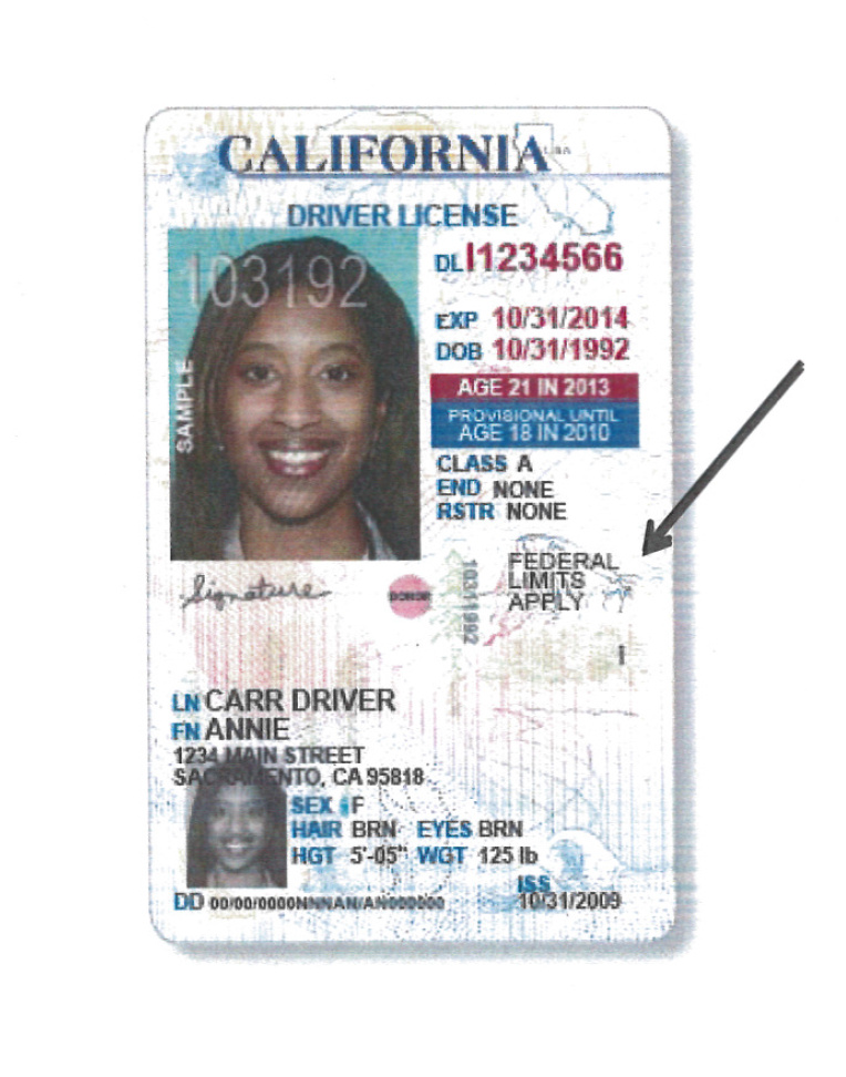 driver's license federal limits apply california