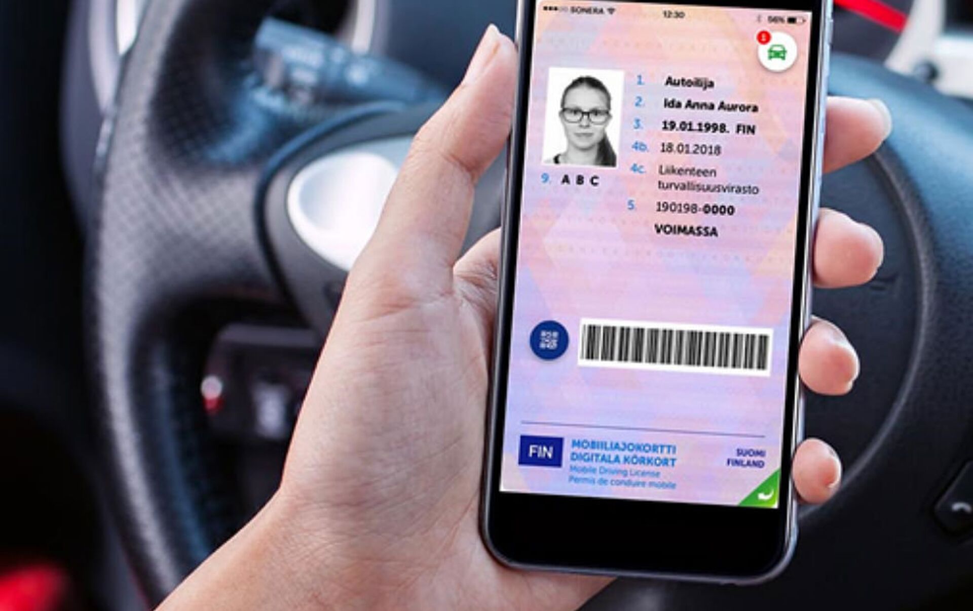 driver's license on phone