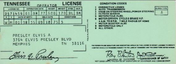 elvis presley driver's license