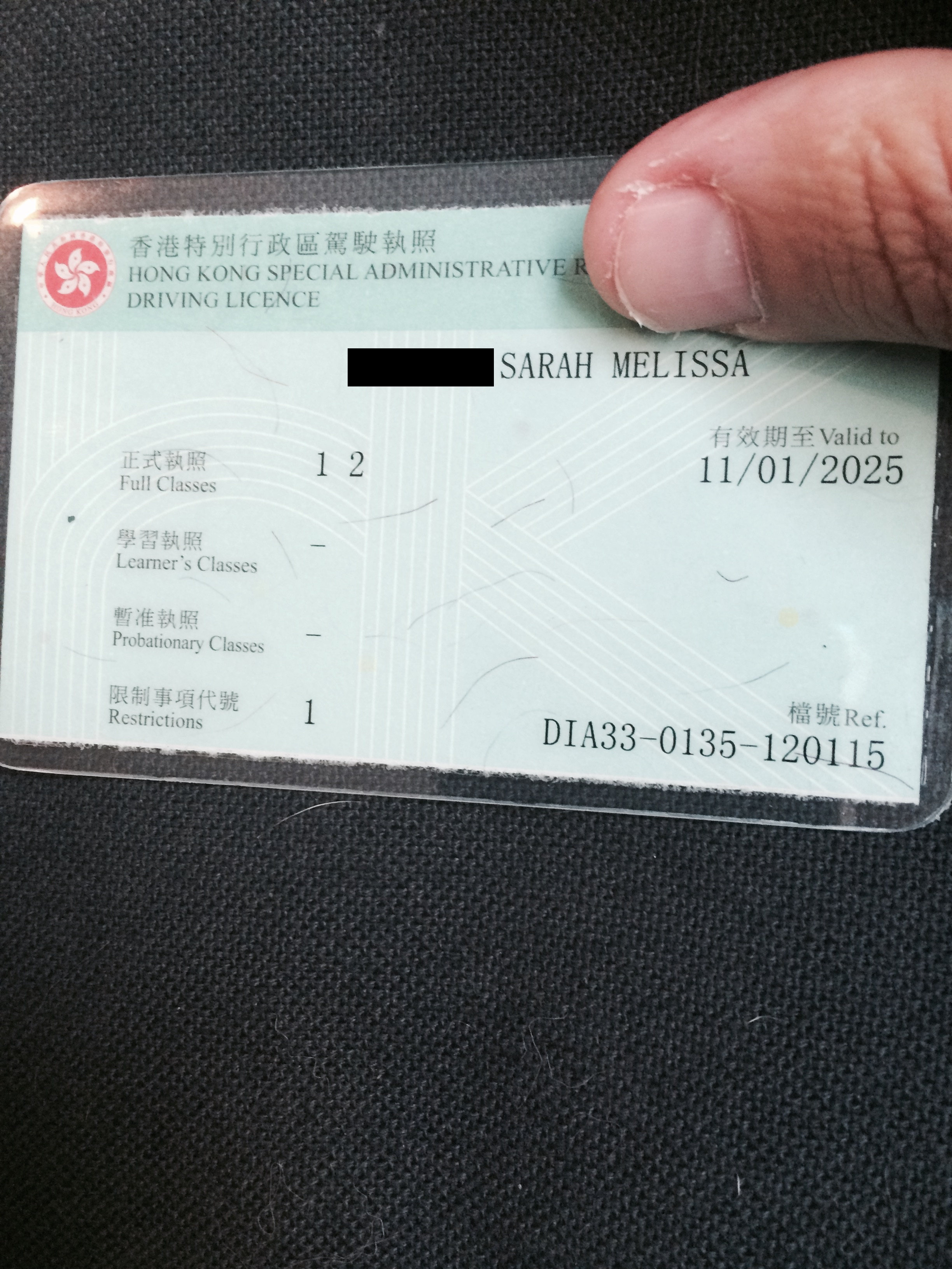 laminated driver's license