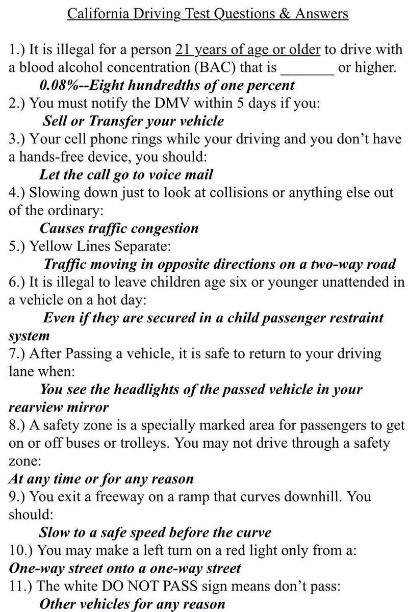 question for driver license test