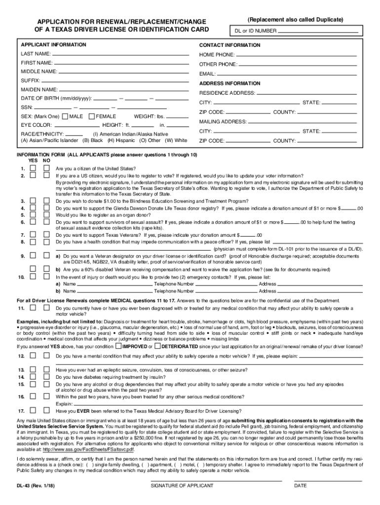 texas driver's license application