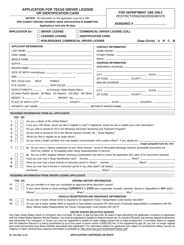 texas driver's license application